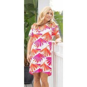 NWT Mary Square Krista Jungle Jive Dress Womens L Bold Pink & Orange Tropical Pr